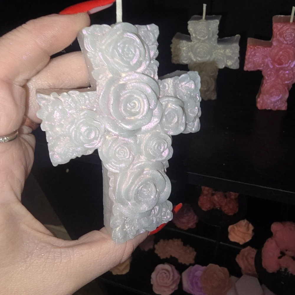 Pure Beeswax Rose Teddy Bear, Angel & Cross Candles Valentine's Day – $15 Each - Picture 4 of 5